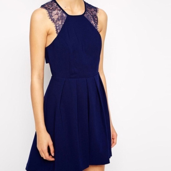 BCBGeneration Navy Blue Lace Skater Style Cocktail Dress Sz 4 - Picture 1 of 9